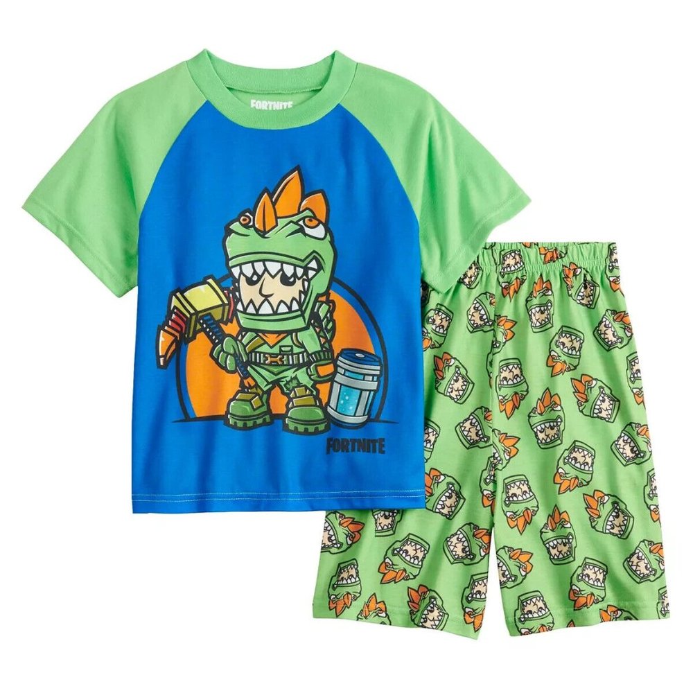NWT $38 Boys Fortnite Pajama PJ Shirt Shorts Gift Set Rex Size Kid Sz 8 10 12 14